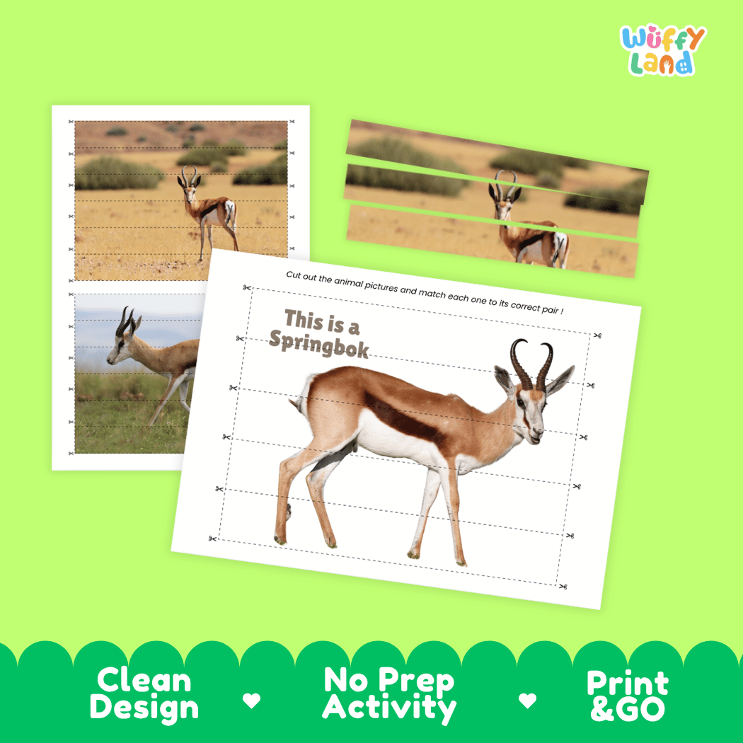 Springbok Cut and Match Activity Worksheets | Safari Animal Puzzle Printables