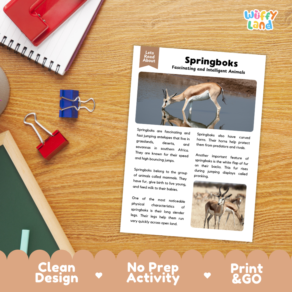 Springbok Reading Passage and Comprehension Questions Worksheets