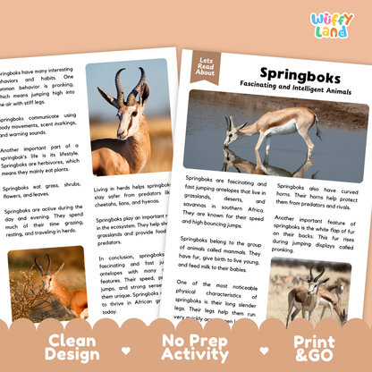 Springbok Reading Passage and Comprehension Questions Worksheets