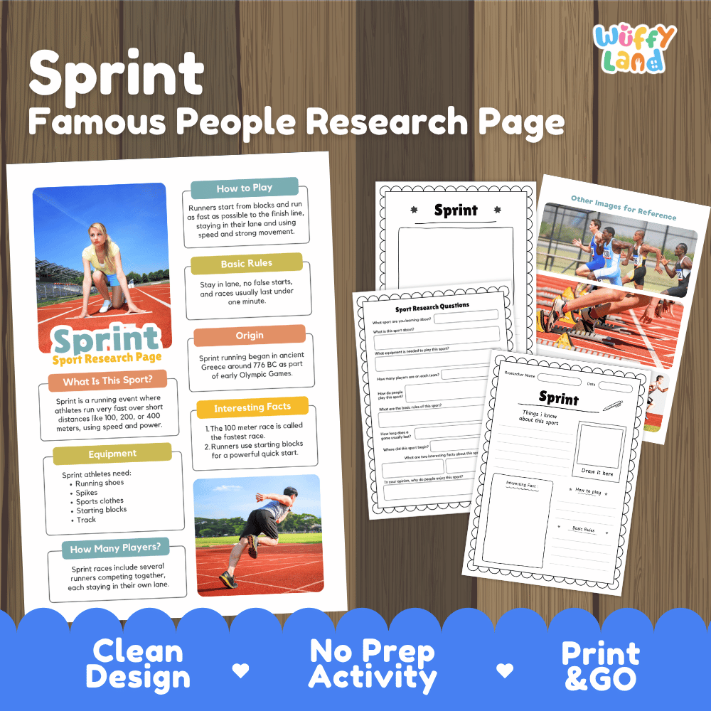 Sprint Sport Research Project Worksheets and Fact Sheet