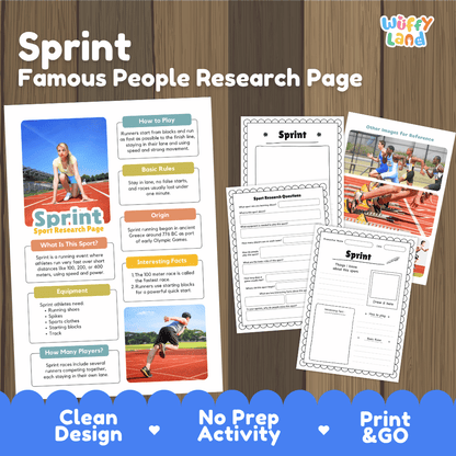 Sprint Sport Research Project Worksheets and Fact Sheet