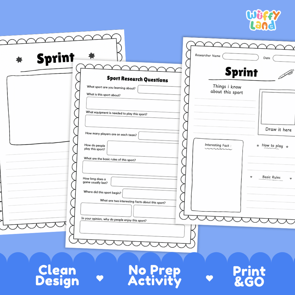 Sprint Sport Research Project Worksheets and Fact Sheet