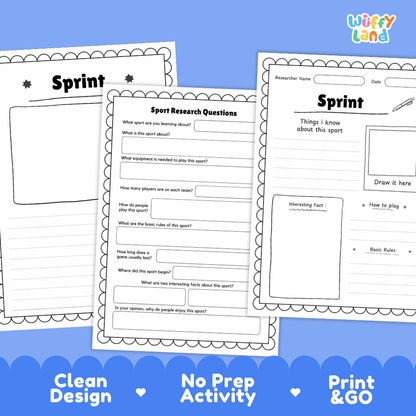 Sprint Sport Research Project Worksheets and Fact Sheet