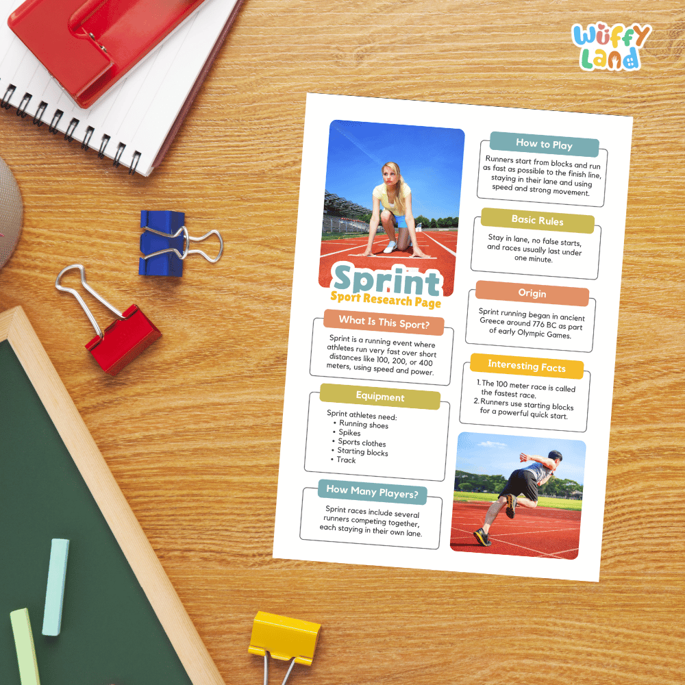 Sprint Sport Research Project Worksheets and Fact Sheet