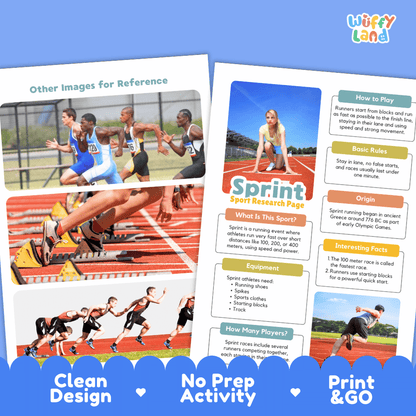 Sprint Sport Research Project Worksheets and Fact Sheet