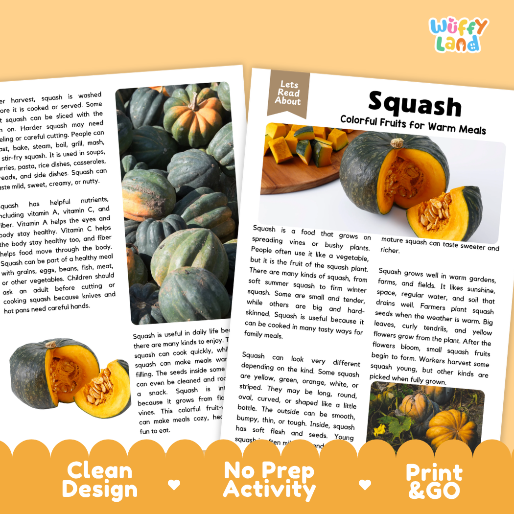 Teacher answer key page showing complete question solutions for squash reading comprehension practice