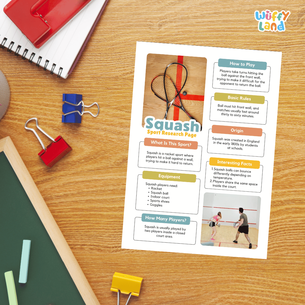 Squash Sport Research Project Worksheets and Fact Sheet