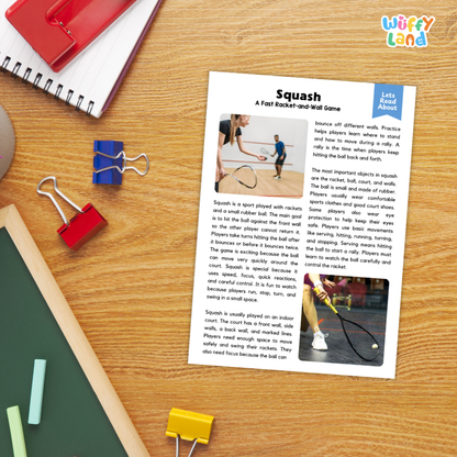 Squash Sports Reading Passages and Comprehension Questions Worksheets