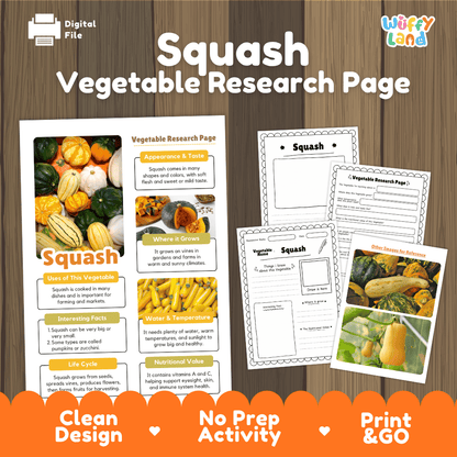 Squash Vegetable Research Page Worksheets and Fact Sheet