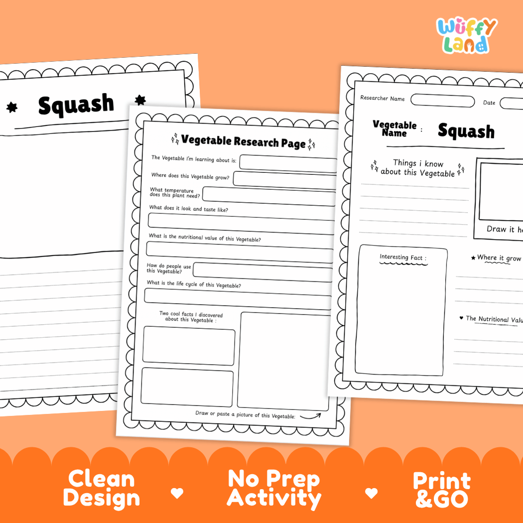 Squash Vegetable Research Page Worksheets and Fact Sheet