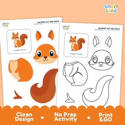 Squirrel Cut and Paste Craft and Coloring Pages Activity Worksheets