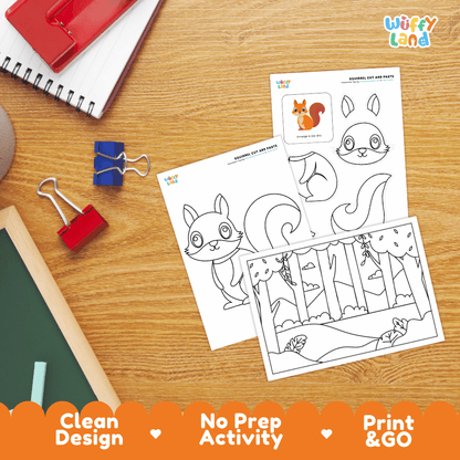 Squirrel Cut and Paste Craft and Coloring Pages Activity Worksheets