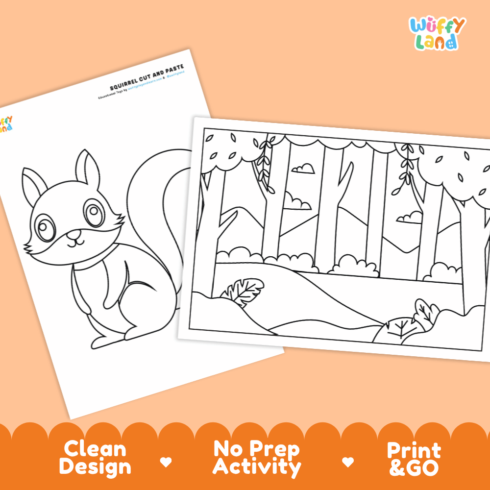Squirrel Cut and Paste Craft and Coloring Pages Activity Worksheets