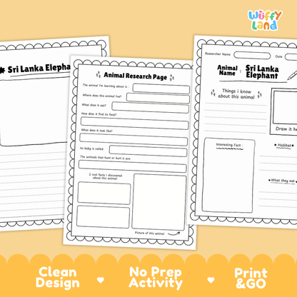 Sri Lanka Elephant Animal Research Worksheets and Informational Fact Sheets