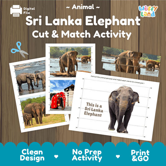 Sri Lanka Elephant Cut and Match Activity Worksheets | Asian Wildlife Puzzle Printables