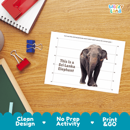 Sri Lanka Elephant Cut and Match Activity Worksheets | Asian Wildlife Puzzle Printables