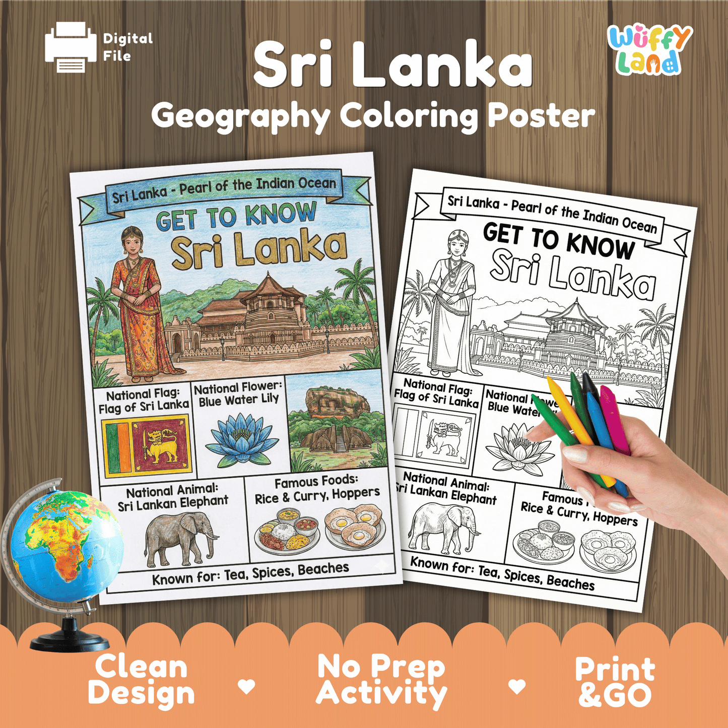 Sri Lanka Country Study Geography Coloring Page Worksheet Activity | Asia