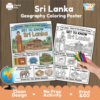 Sri Lanka Country Study Geography Coloring Page Worksheet Activity | Asia