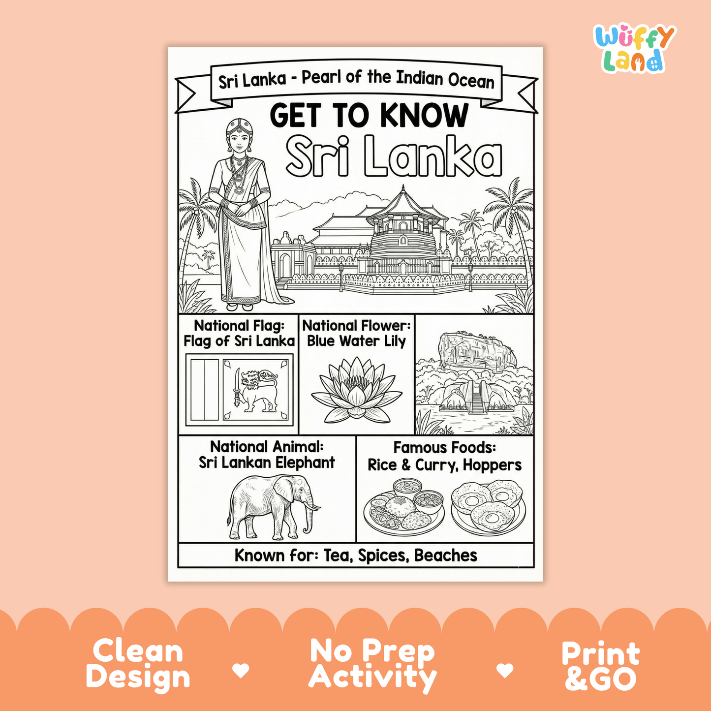 Sri Lanka Country Study Geography Coloring Page Worksheet Activity | Asia