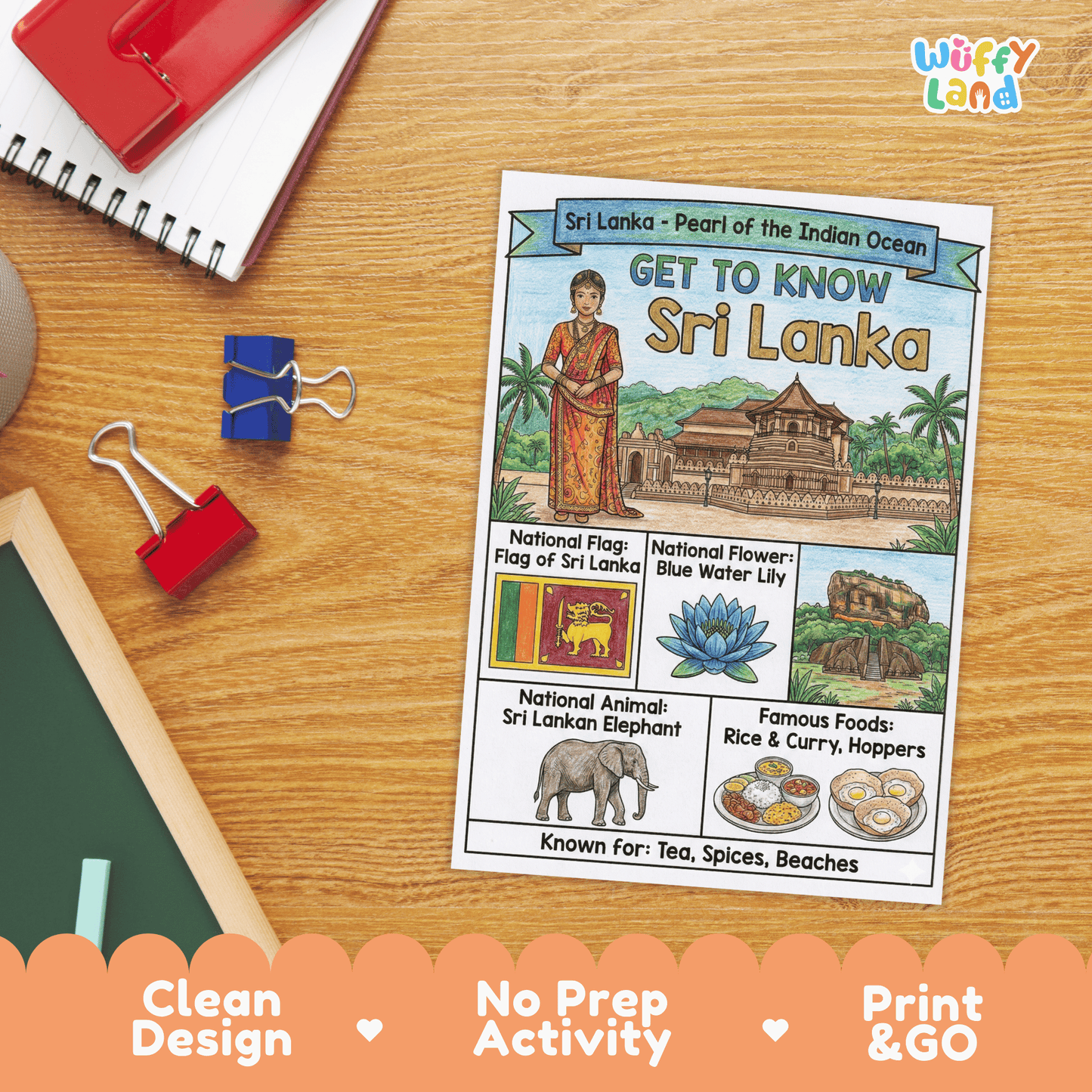 Sri Lanka Country Study Geography Coloring Page Worksheet Activity | Asia