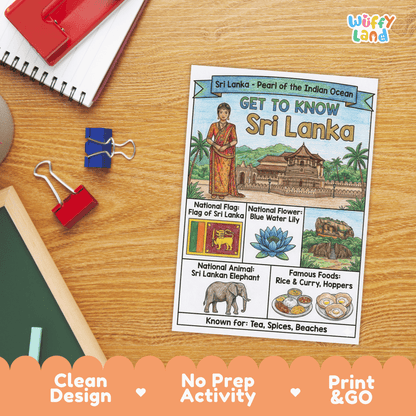 Sri Lanka Country Study Geography Coloring Page Worksheet Activity | Asia