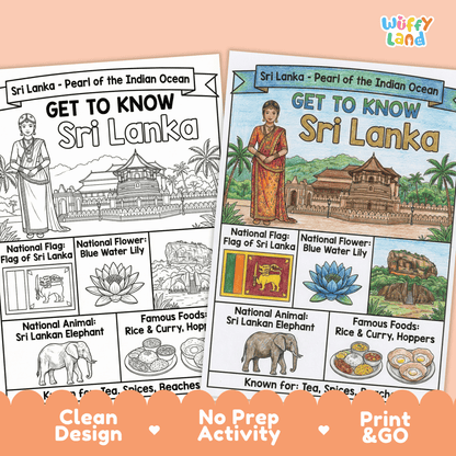 Sri Lanka Country Study Geography Coloring Page Worksheet Activity | Asia