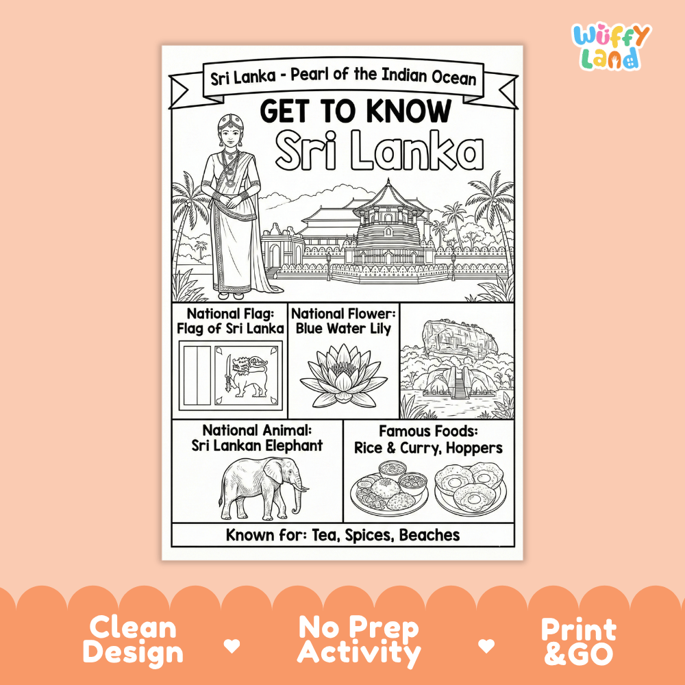 Sri Lanka Geography Coloring Poster | Country Study Research Worksheet Activity
