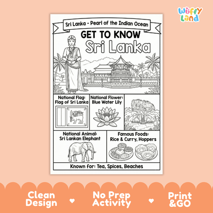 Sri Lanka Geography Coloring Poster | Country Study Research Worksheet Activity