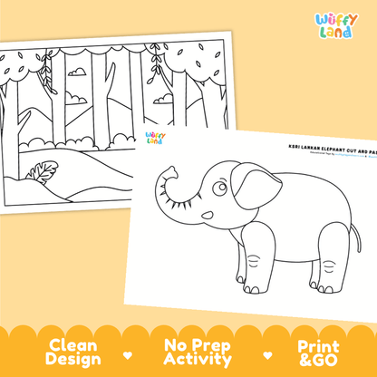 Sri Lankan Elephant Cut and Paste Craft and Coloring Activity Worksheets
