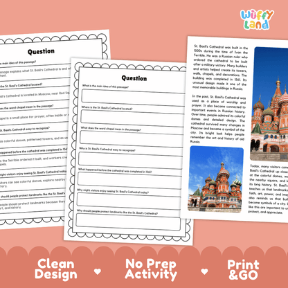 St. Basil's Cathedral Landmark Reading Passages and Comprehension Worksheets