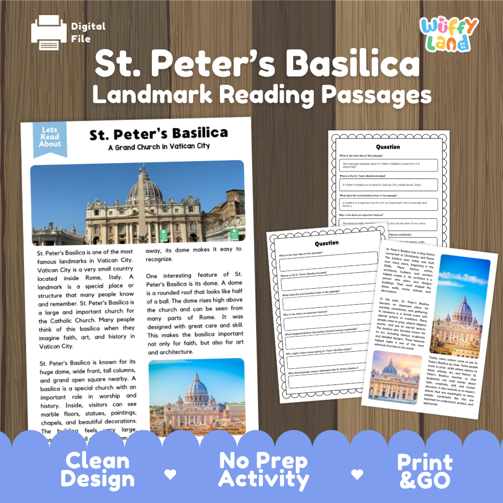St. Peter's Basilica Landmark Reading Passages and Comprehension Questions Worksheets
