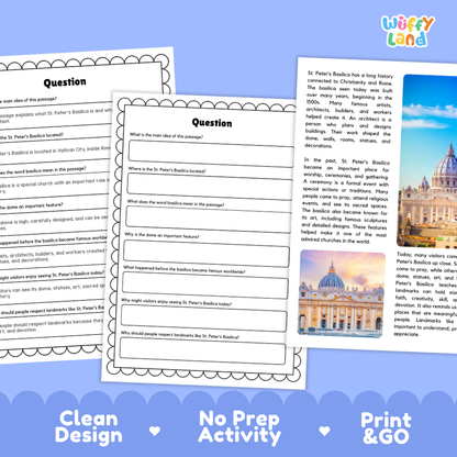 St. Peter's Basilica Landmark Reading Passages and Comprehension Questions Worksheets