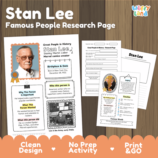 Stan Lee Famous People Biography Research Pages and Worksheets