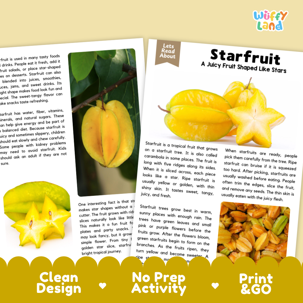 Teacher answer key page showing complete question solutions for Starfruit nature and science reading comprehension practice
