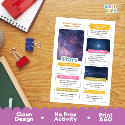 Stars Solar System Research Project Worksheets and Fact Sheet