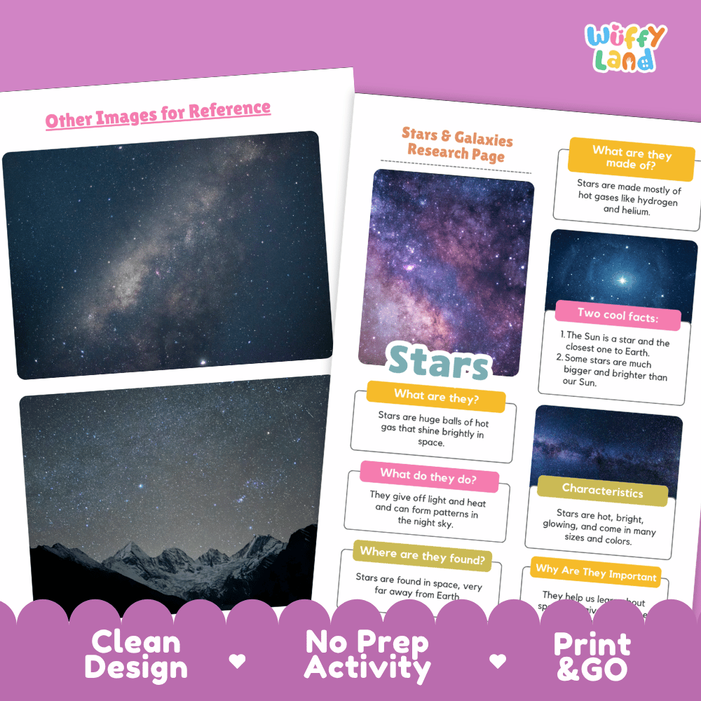 Stars Solar System Research Project Worksheets and Fact Sheet