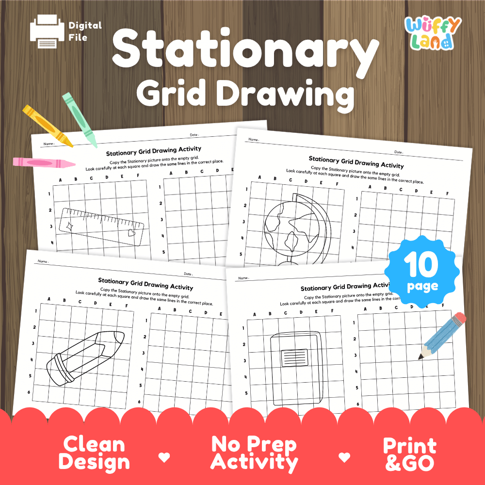Stationary Grid Drawing Activity Worksheets