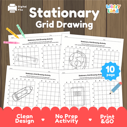 Stationary Grid Drawing Activity Worksheets