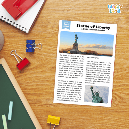 Statue of Liberty Landmark Reading Passages and Comprehension Worksheets