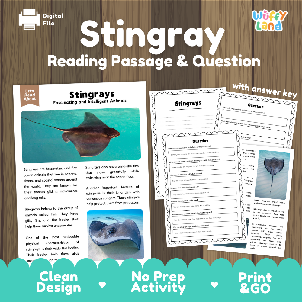 Stingray Reading Passage and Comprehension Questions Worksheets