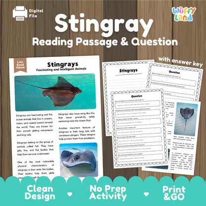 Stingray Reading Passage and Comprehension Questions Worksheets