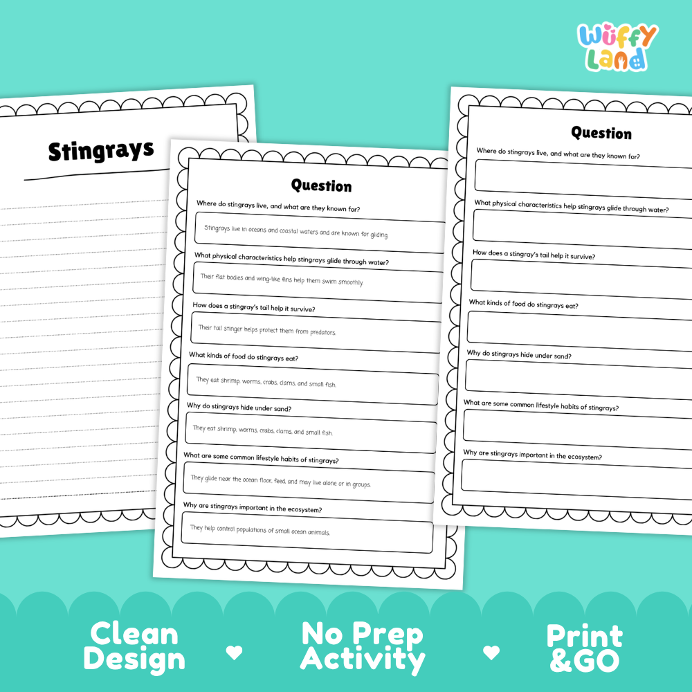 Stingray Reading Passage and Comprehension Questions Worksheets