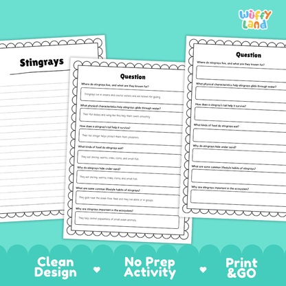 Stingray Reading Passage and Comprehension Questions Worksheets