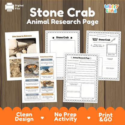 Stone Crab Animal Research Worksheets and Informational Fact Sheets
