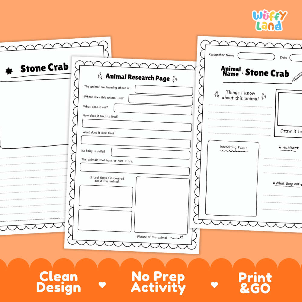 Stone Crab Animal Research Worksheets and Informational Fact Sheets
