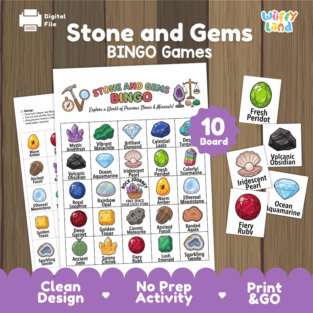 Stone and Gems BINGO Games Printable Earth Science Activity Cards