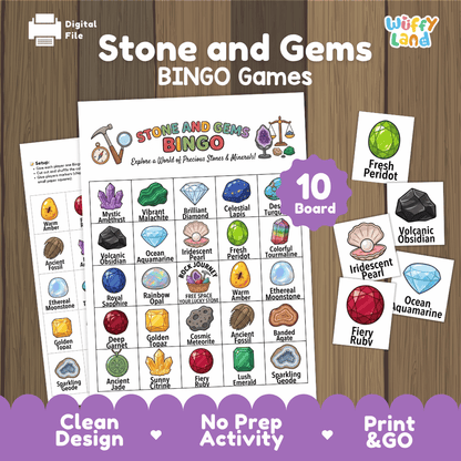Stone and Gems BINGO Games Printable Earth Science Activity Cards