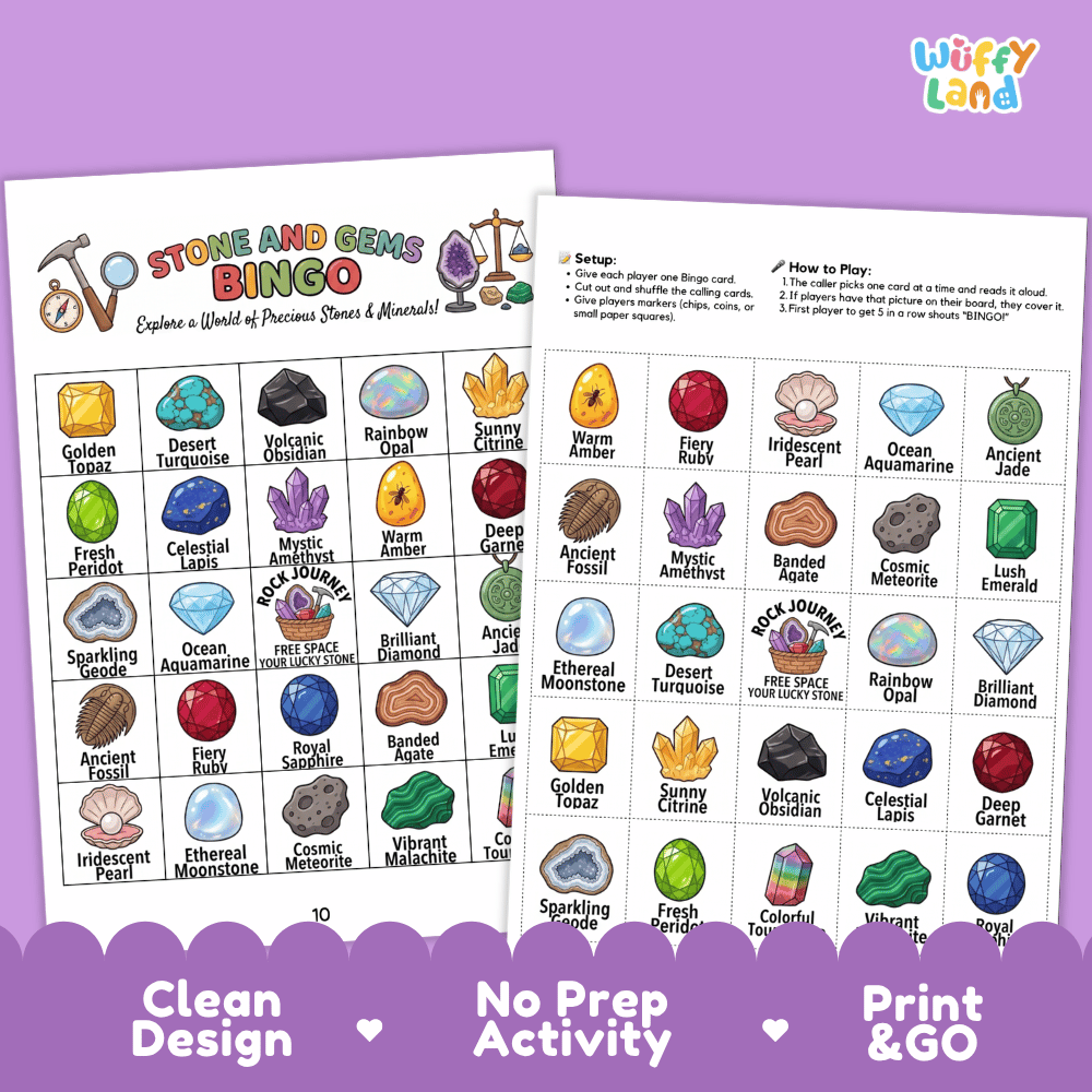 Stone and Gems BINGO Games Printable Earth Science Activity Cards