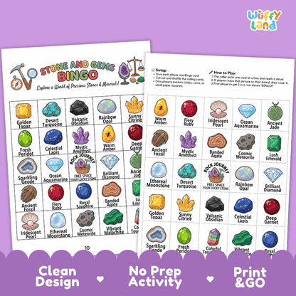 Stone and Gems BINGO Games Printable Earth Science Activity Cards