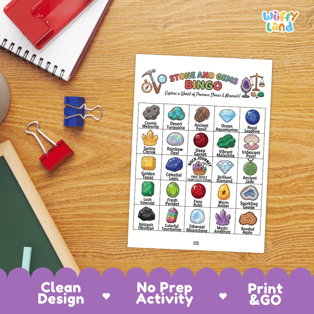 Stone and Gems BINGO Games Printable Earth Science Activity Cards